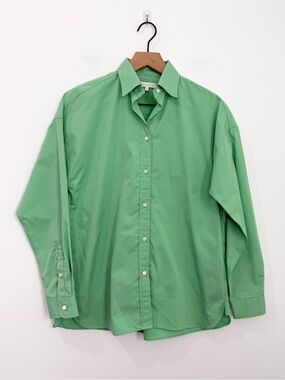 Ann Mashburn Green Oversized Cotton Button Down Shirt Blouse Size XS